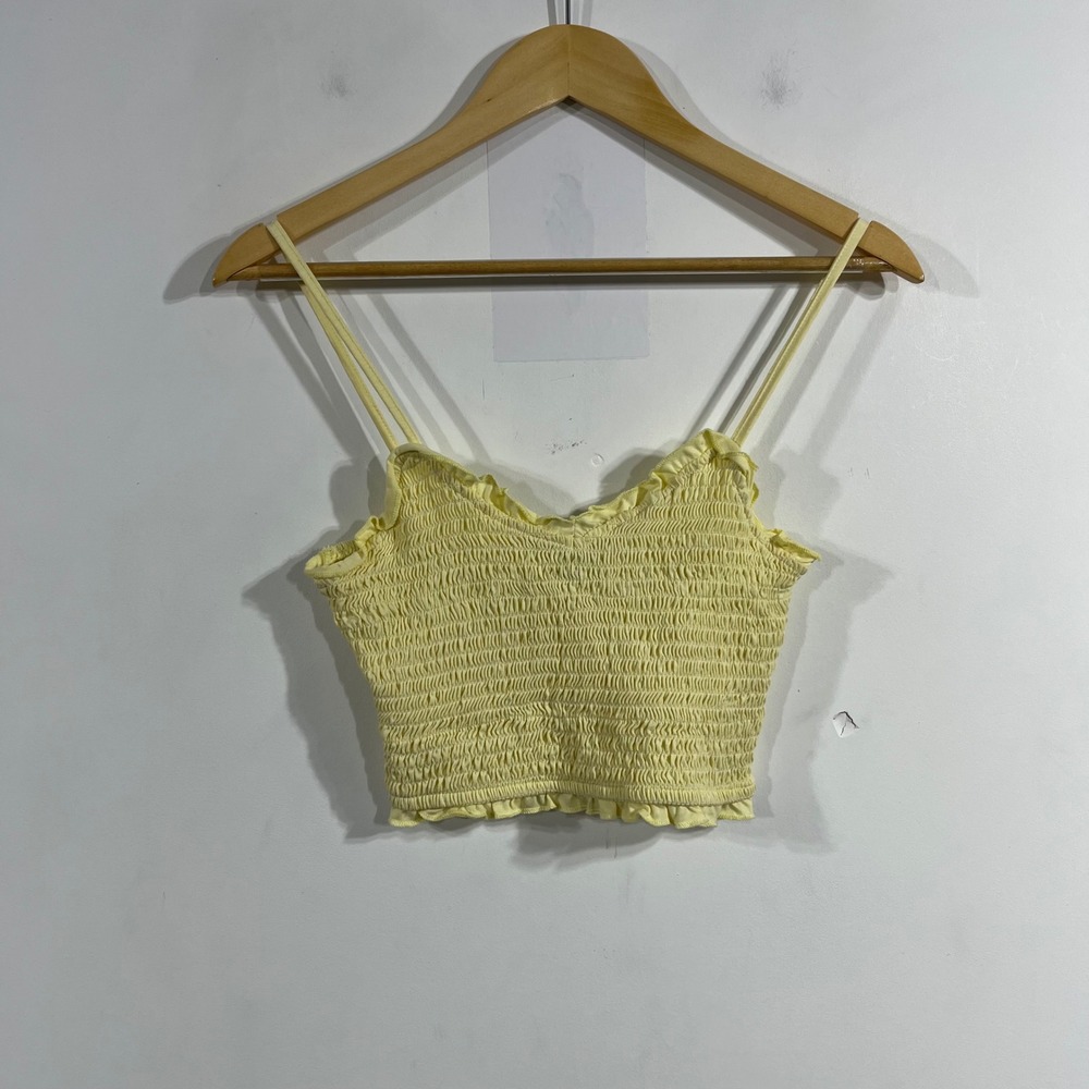 Primark Y2K Coquette Smocked Crop Top Butter Yellow Fairy Ruffle Cami Womens XS